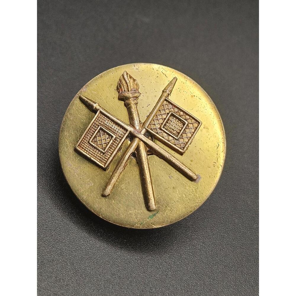 Vintage US Army Signal Corps Collar Disc Brass Insignia Emblem Lapel Pin Pinback